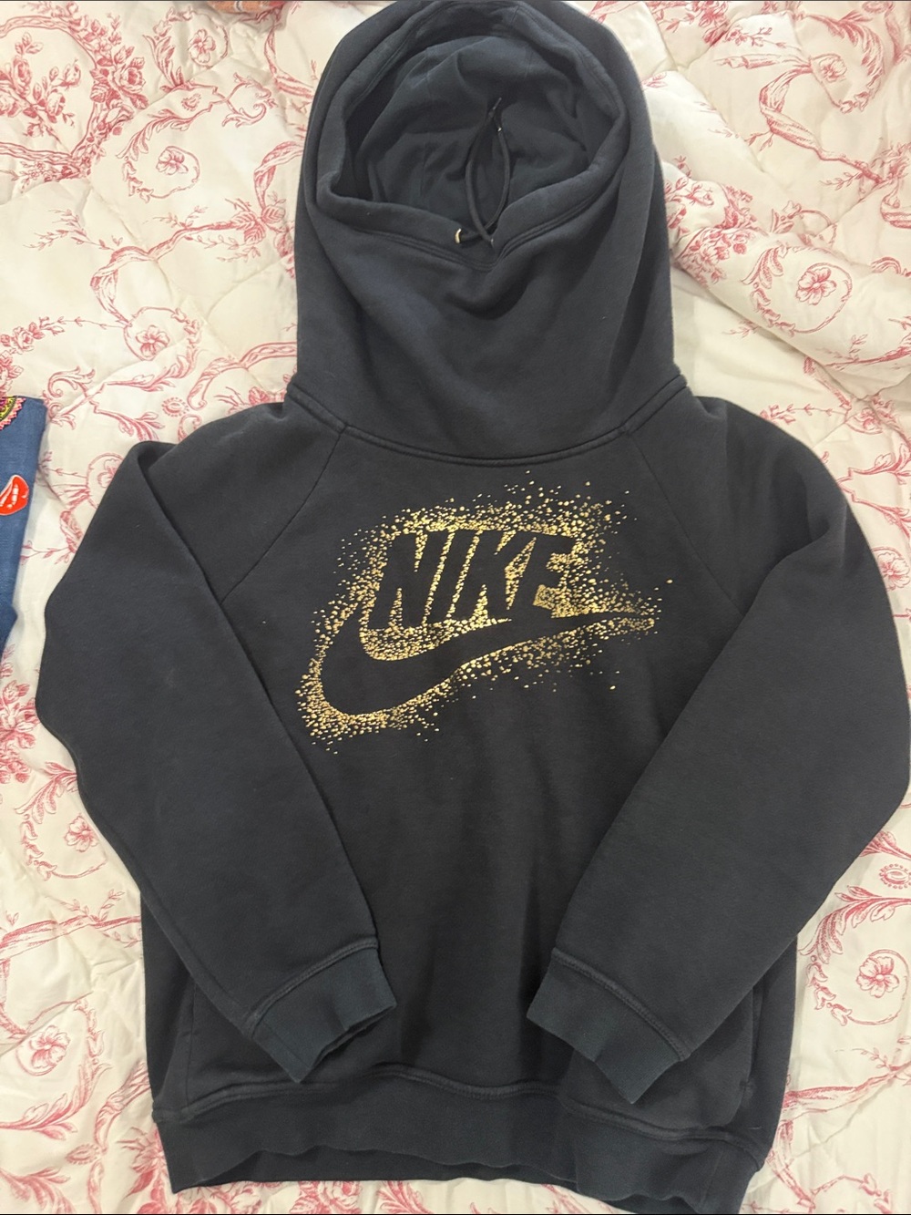 Nike Women’s Black Cowlneck Hoodie with Gold Logo